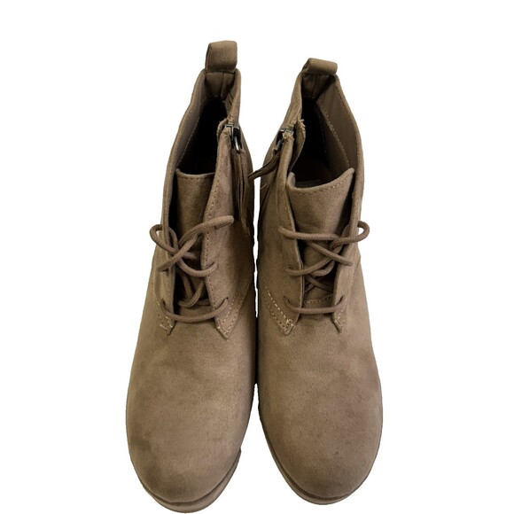 Dolce Vita DV Brown Suede Wedge Ankle Boots Lace Up Side Zip Women 7.5 - Picture 3 of 13